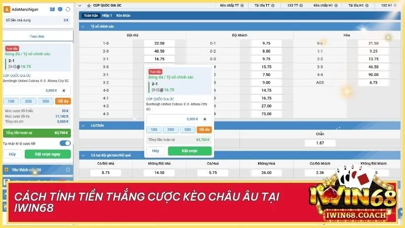 Đặt cược thông minh với công thức tính tiền thắng kèo Châu Âu tại Iwin68