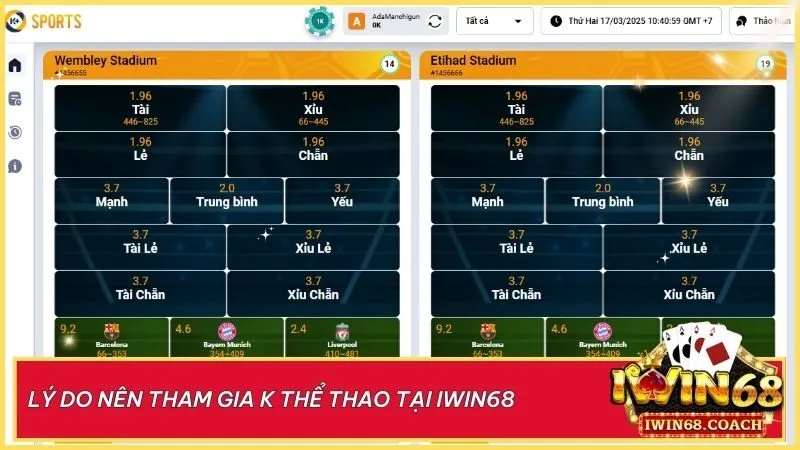 K thể thao tại Iwin68 mang đến trải nghiệm cá cược đỉnh cao 5 Khuyến mãi ngập tràn, thắng lớn dễ dàng cùng K thể thao tại Iwin68