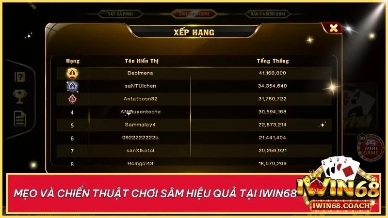 Chinh phục Sâm online tại Iwin68 với mẹo chơi đỉnh cao và thưởng hấp dẫn 5 Quan sát bài, sử dụng tứ quý hợp lý, đọc vị đối thủ và quản lý vốn thông minh để giành chiến thắng dễ dàng khi chinh phục Sâm Lốc tại Iwin68