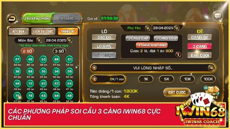 3 càng Iwin68 là gì? Cách chơi chuẩn xác và bí quyết tăng tỷ lệ trúng thưởng 4 Áp dụng linh hoạt các phương pháp soi cầu từ lô rơi đến toán học để tăng khả năng bắt trúng bộ 3 càng vàng.