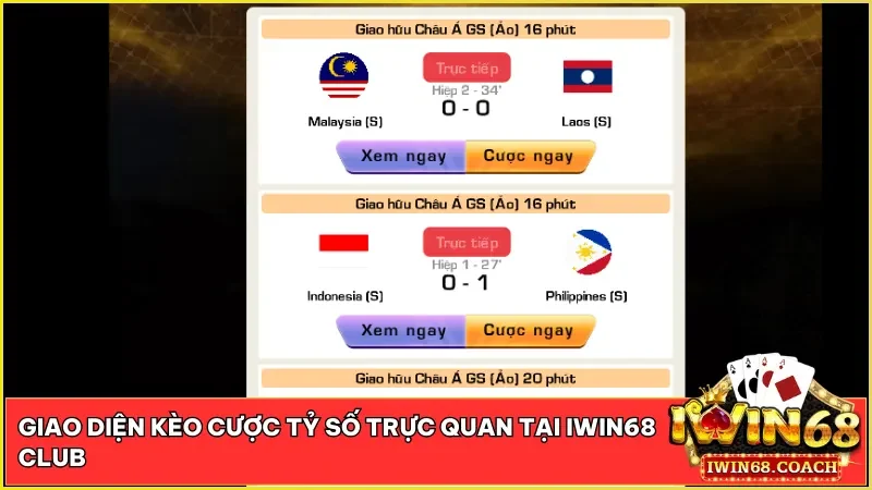 Giao diện kèo cược tỷ số trực quan tại Iwin68 club