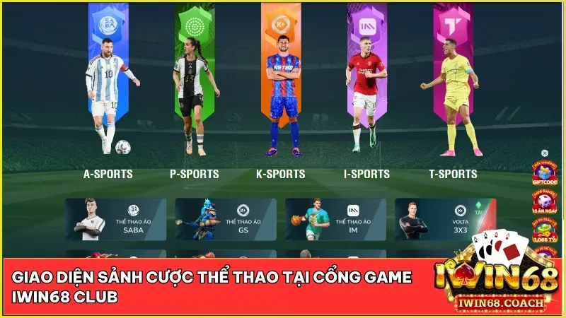 Giao diện sảnh thể thao iWin68 hiện đại với bảng tỷ lệ kèo cập nhật Real-time từ các giải đấu hàng đầu thế giới